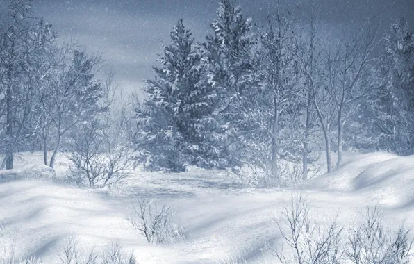 Картинка зима, снег, деревья, пейзаж, горы, природа, дом, леса