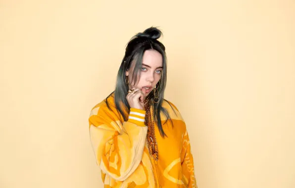 Украшения, фон, серьги, певица, цепи, singer, Billie Eilish, Билли Айлиш