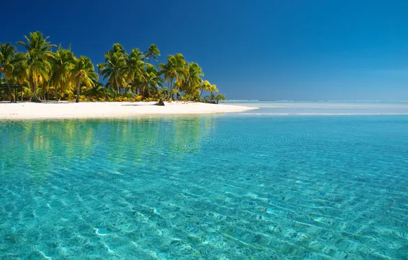 Море, пляж, пальмы, тихий океан, острова Кука, вода прозрачность, остров Aitutaki