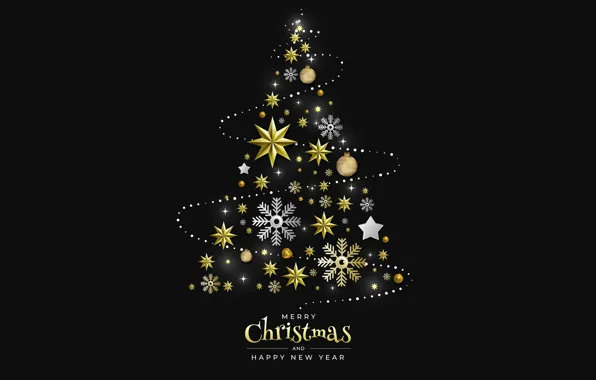 Украшения, снежинки, шары, елка, Рождество, Новый год, golden, christmas