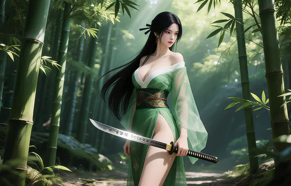 Картинка girl, sword, weapon, warrior, AI art