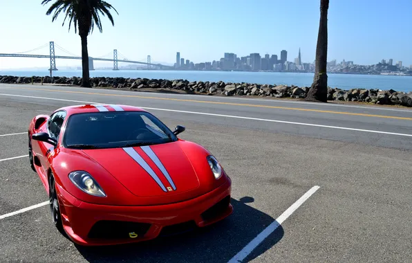 Картинка F430, Ferrari, red, sexy, skyline, sky, Scuderia, San Francisco
