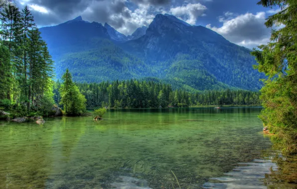 Пейзаж, горы, природа, река, HDR, Германия, Бавария