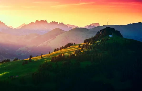 Лето, горы, холмы, Швейцария, леса, радио вышка