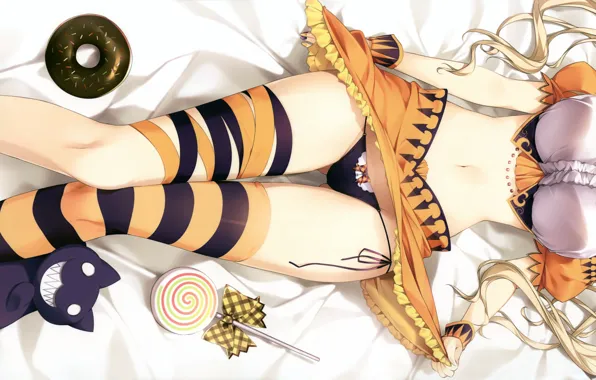Картинка girl, sexy, lingerie, panties, thighhighs, long hair, boobs, anime