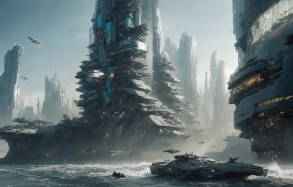 City, future, landscape, art, fantastic, digital art, Futuristic, utopia