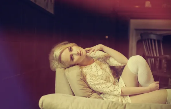 Взгляд, девушка, поза, блондинка