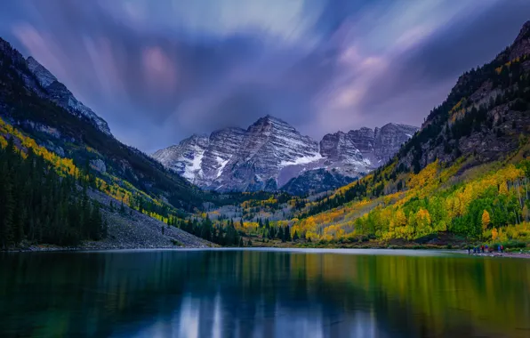 Картинка осень, небо, горы, озеро, склоны, Колорадо, Colorado, Скалистые горы