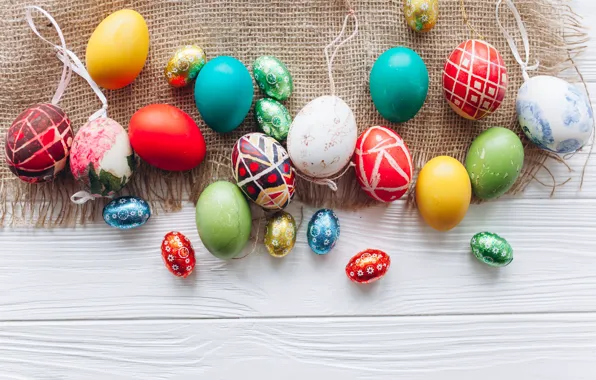 Яйца, весна, colorful, Пасха, wood, spring, Easter, eggs