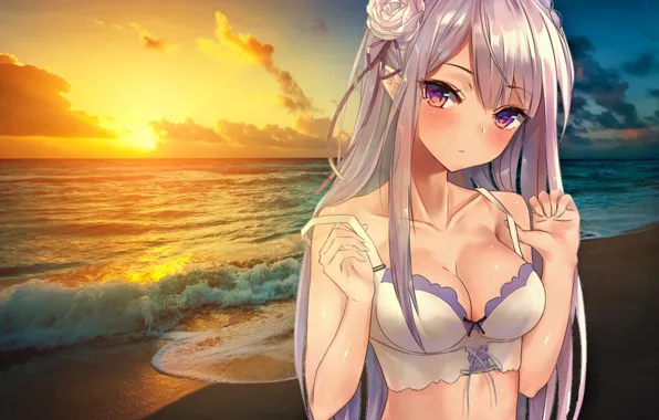 Beach, boobs, big, breast, sunset, anime, tits, big tits