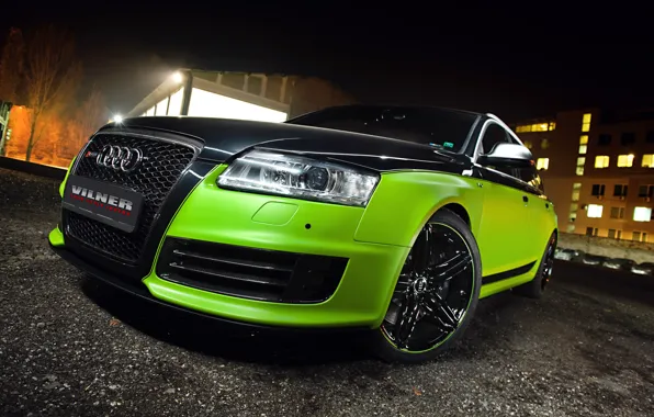 Картинка Audi, Green, Glow, Black, Lights, Night, Tuning, Vilner