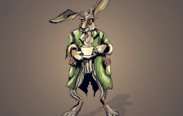 Картинка заяц, кролик, чашка, пиджак, алиса в стране чудес