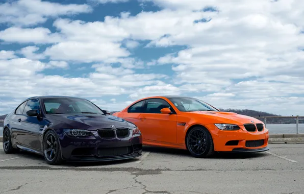 Небо, облака, оранжевый, bmw, бмв, orange, e92, violet