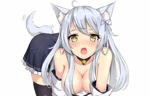 Girl, sexy, school uniform, thighhighs, long hair, boobs, animal ears, sexy girl