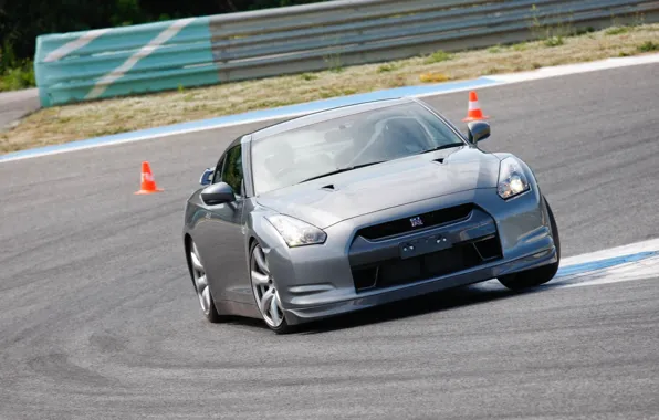 Silver, sportcar, трек, R35, Nissan GTR