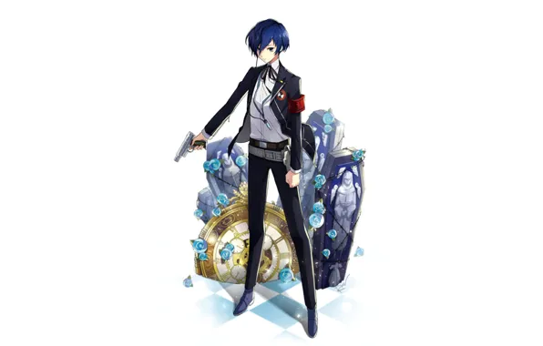 Пистолет, игра, аниме, арт, парень, гробы, Персона 4, Persona 4
