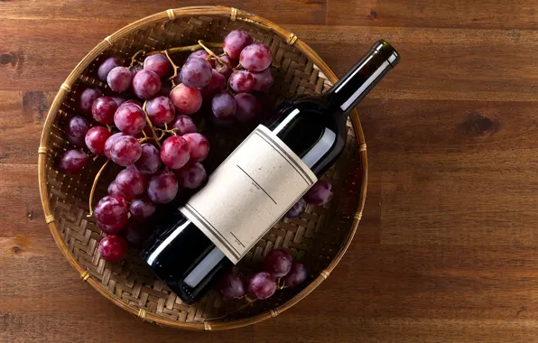 Вино, бутылка, виноград, wine, grapes