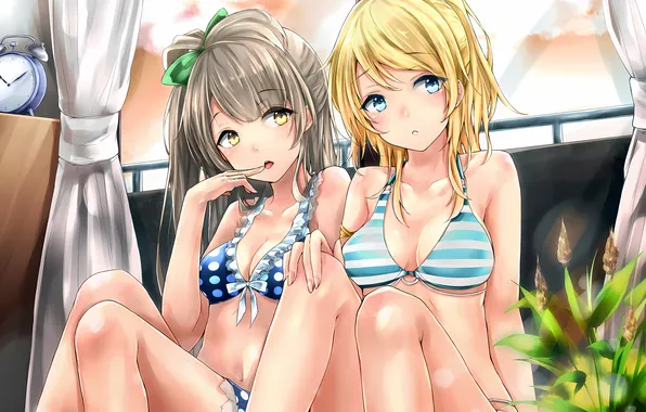 Sexy, cleavage, long hair, girls, boobs, anime, blue eyes, beautiful