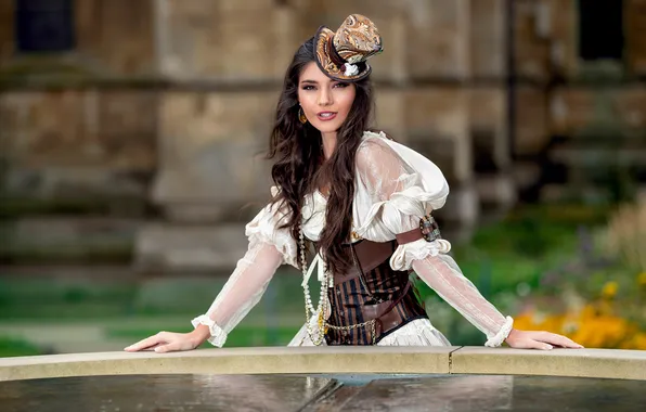 Взгляд, Поза, Шляпа, Шатенка, Косплей, Elle