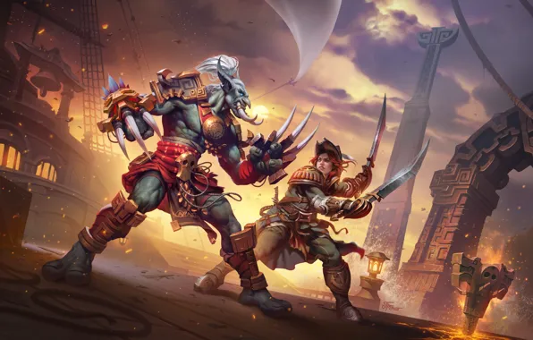 Девушка, blizzard, warcraft, art, Kul Tiran, Zandalari Troll
