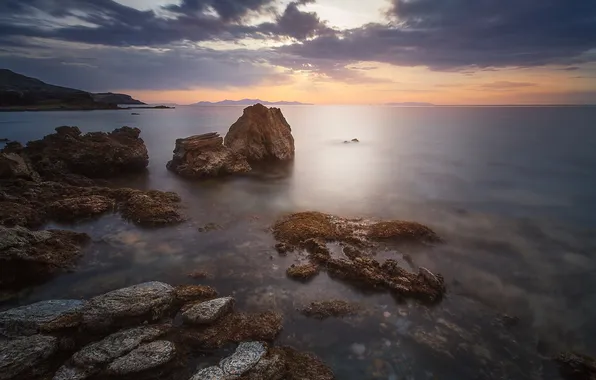 Картинка небо, камни, берег, побережье, Греция