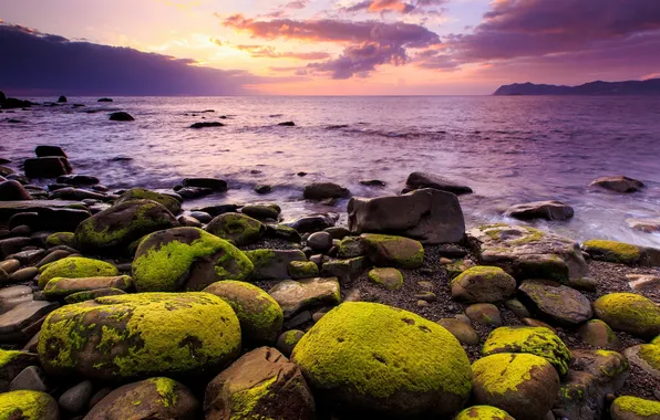 Море, закат, камни