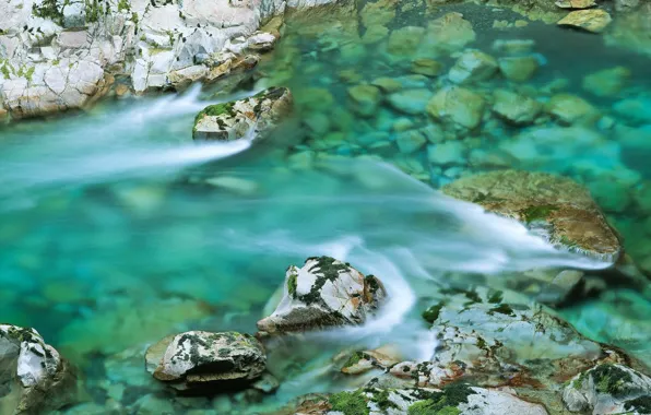 Картинка вода, река, камни, поток
