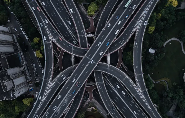 Road, roads, landscapes, streets, tangled, height, aerial view, road junction