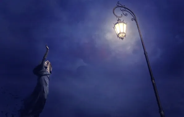 Ночь, светильник, статуя