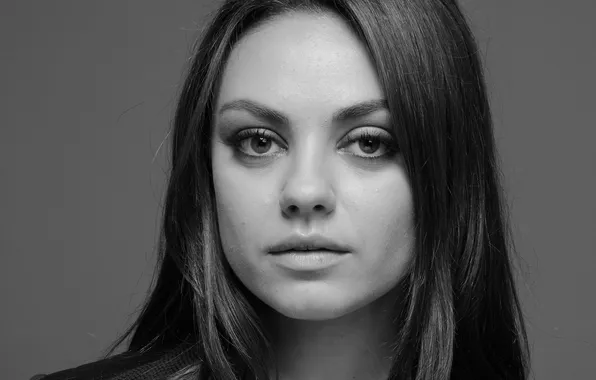 Взгляд, крупный план, портрет, актриса, черно-белое, красотка, Mila Kunis, Мила Кунис