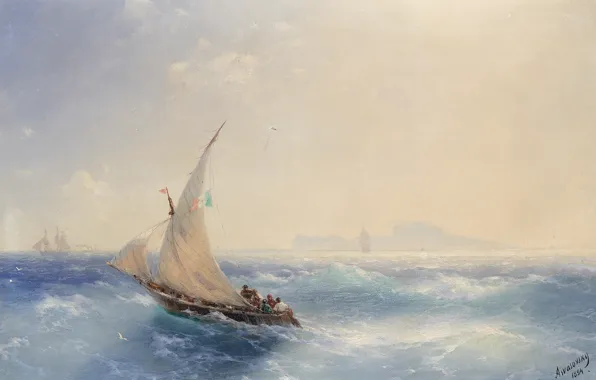 Лодка, картина, парус, морской пейзаж, Иван Айвазовский, 1894, Отплытие от Острова Искья