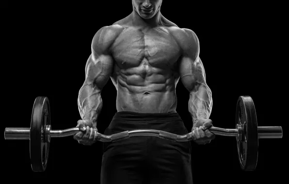 Muscle, мышцы, штанга, фон black, muscles, пресс, gym, Bodybuilding