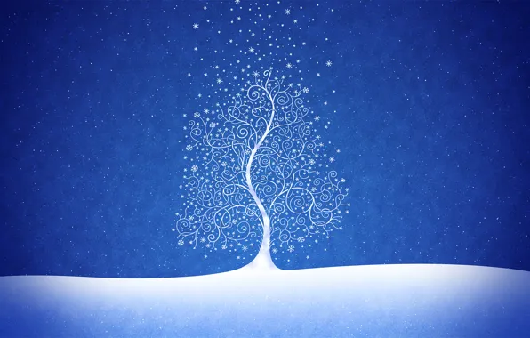 Картинка снег, синий, дерево, новый год