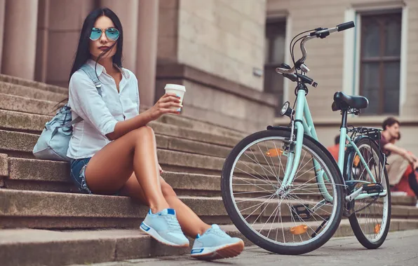 Картинка sexy, shorts, blouse, brunette, female, denim, wearing