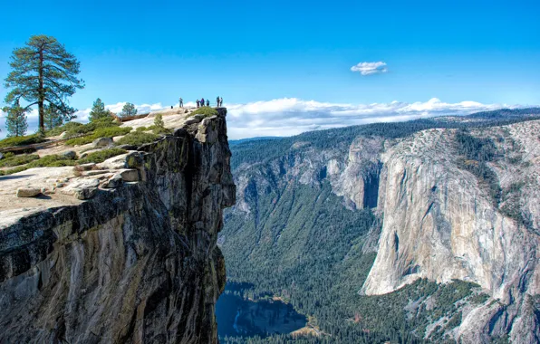 Картинка небо, деревья, горы, скала, Калифорния, США, Yosemite National Park, смотровая площадка