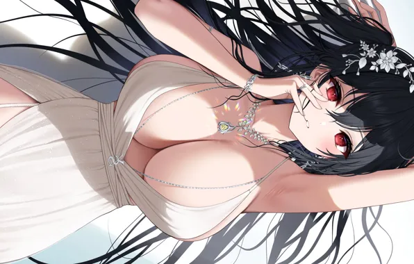 Girl, sexy, cleavage, long hair, dress, boobs, anime, beautiful