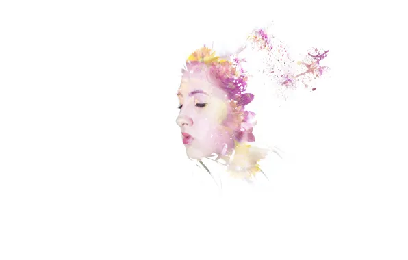 Girl, flowers, lips, face