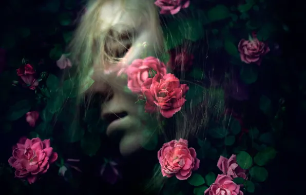 Картинка девушка, бутоны, Lost in the flowers
