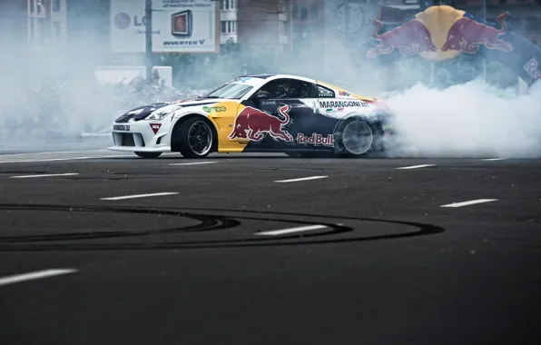 Дым, Дрифт, Nissan 350Z, Украина, Киев, Red bull, Red bull showrun, Дрифтинг