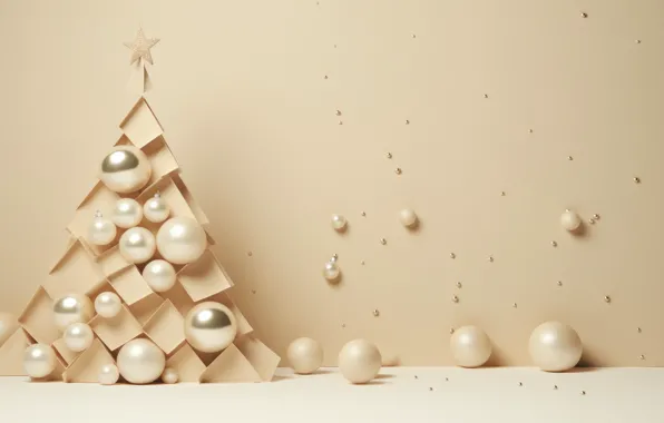 Картинка шарики, игрушки, Рождество, Новый год, ёлочка, ёлочные игрушки, бежевый фон, ИИ-арт