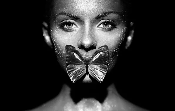Девушка, бабочка, монохром, Oleg Gekman, Fashion model woman