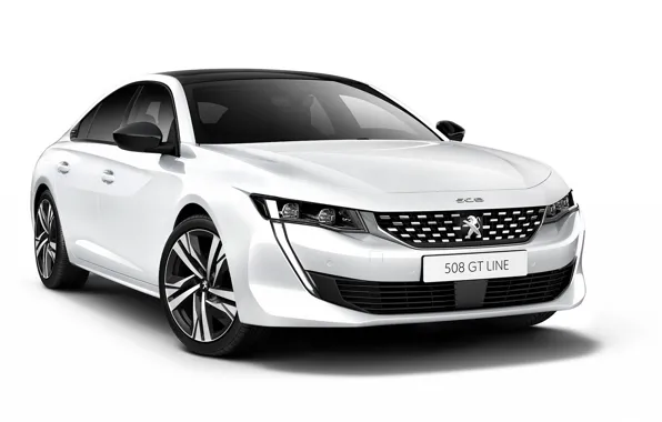 Машина, белый фон, белый цвет, Peugeot 508 GT Line 2019