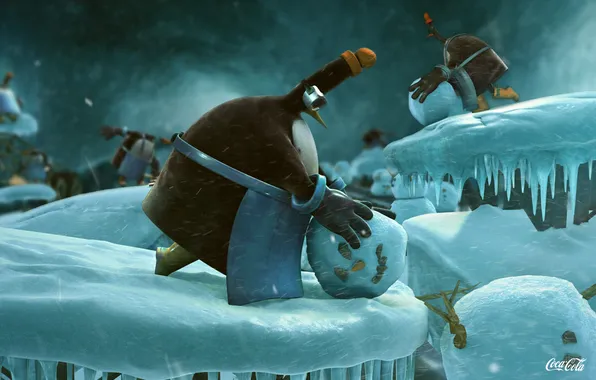 Картинка пингвин, снеговик, Coca Cola