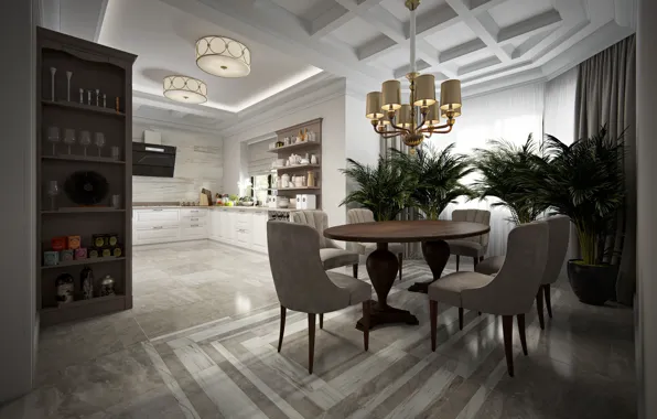Мебель, интерьер, посуда, помещение, Kitchen&Dinning room