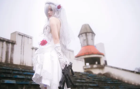 Gun, Asian, Model, Rose, Woman, Japanese, Cosplay, Bride