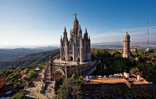 Здания, башня, церковь, Испания, Барселона, Barcelona, Spain, Каталония