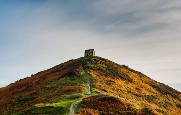 Осень, небо, холм, вершина, Британия, домик, British, autumn