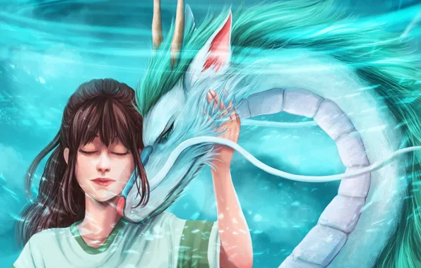 Дракон, фэнтези, девочка, Haku, Spirited Away, Chihiro