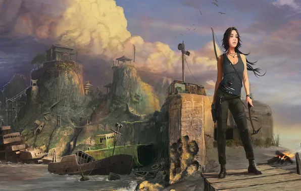 Корабли, развалины, Tomb Raider, Лара Крофт, Lara Croft