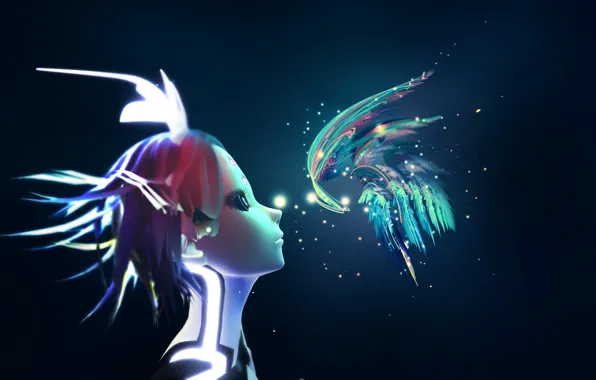 Девушка, бабочка, vocaloid, бантик, вокалоид, phosphorescent rin